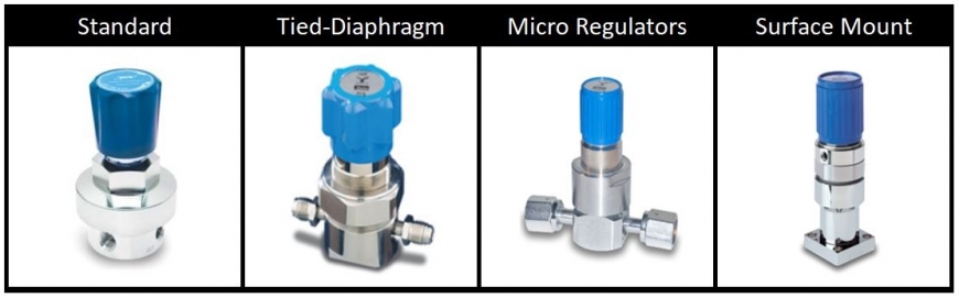 Regulators: Non-Tied diaphragm to Tied Diaphragm, to Mini-Diaphragm