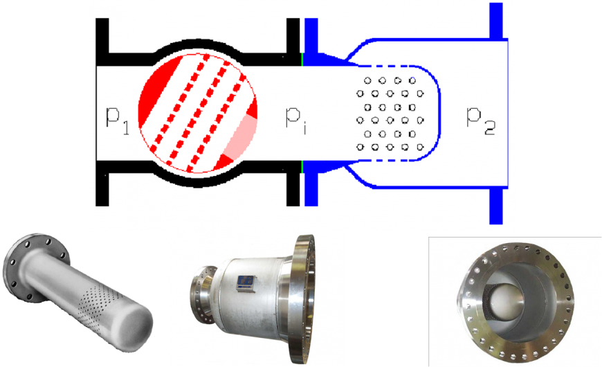 Figure 6. An inline diffuser installed downstream of a low noise ball control valve.